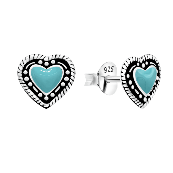 Ohrring mit Herz und blauen Stein Sterling Silber 925 E-16098