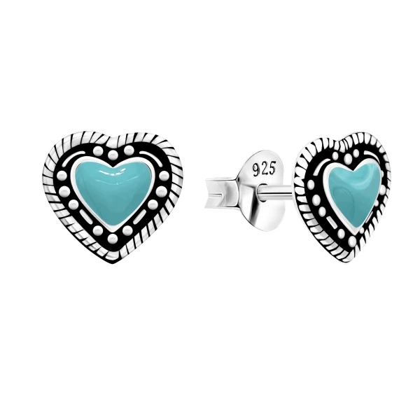 Ohrring mit Herz und blauen Stein Sterling Silber 925 E-16098