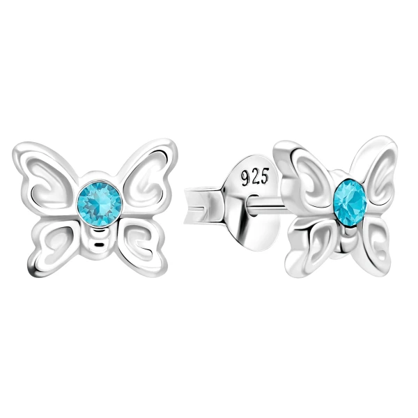 Ohrring mit Schmetterling und blauen Stein Sterling Silber 925 E-16104