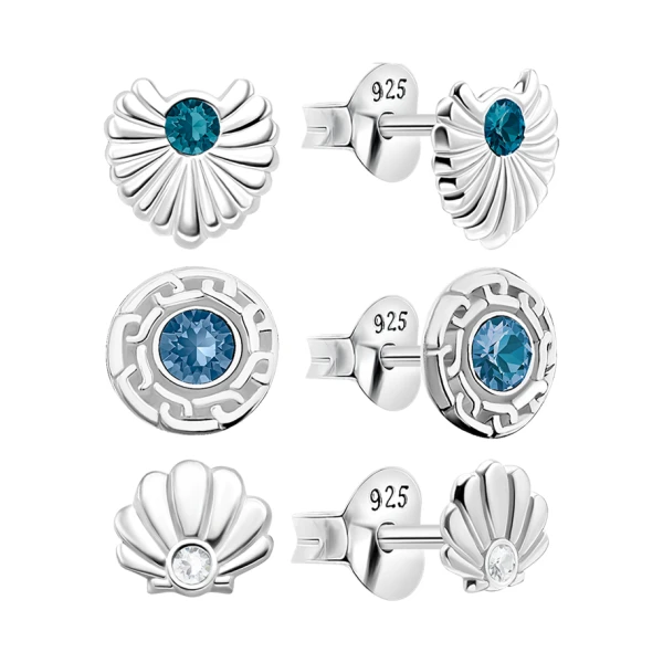 Ohrring Set mit blauen Motiven Sterling Silber 925 S-007