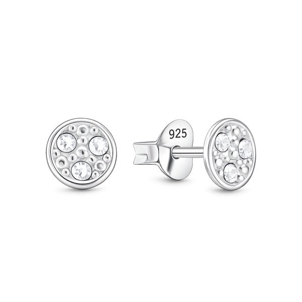 Runde Silber 925 Ohrstecker mit drei funkelnden Zirkonia-Steinen – E-16003