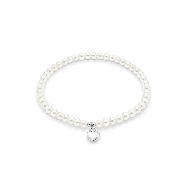 Weißes Perlenarmband mit Herzanhänger – BL-1636