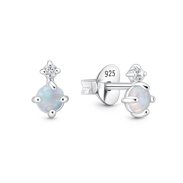 925 Sterling Silber Ohrstecker mit irisierendem Schmuckstein und Zirkonia – EZ-1697