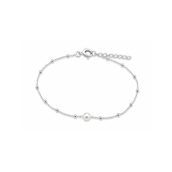 Silbernes Kugel-Armband mit grauer Perle – BL-2337