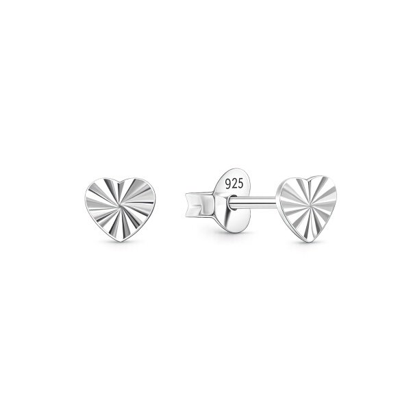 Silber 925 Herz-Ohrstecker mit facettierter Oberfläche – EP-4213