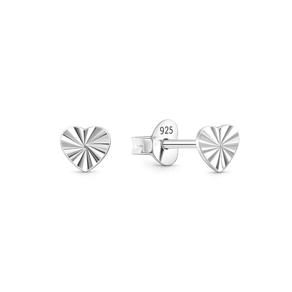 Silber 925 Herz-Ohrstecker mit facettierter Oberfläche – EP-4213