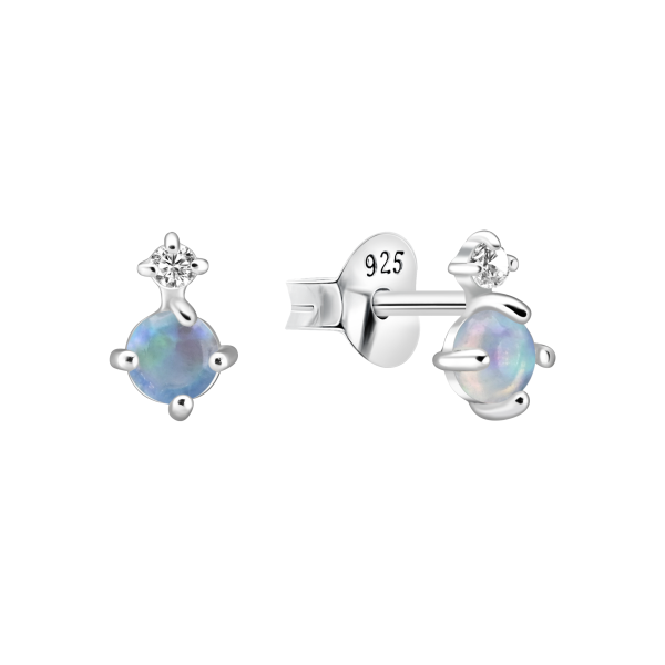 Silber 925 Ohrstecker mit schimmerndem Schmuckstein und Zirkonia – EZ-1697